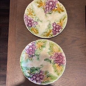 Antique 19th century French Majolica 8.25” graves and leaves plates